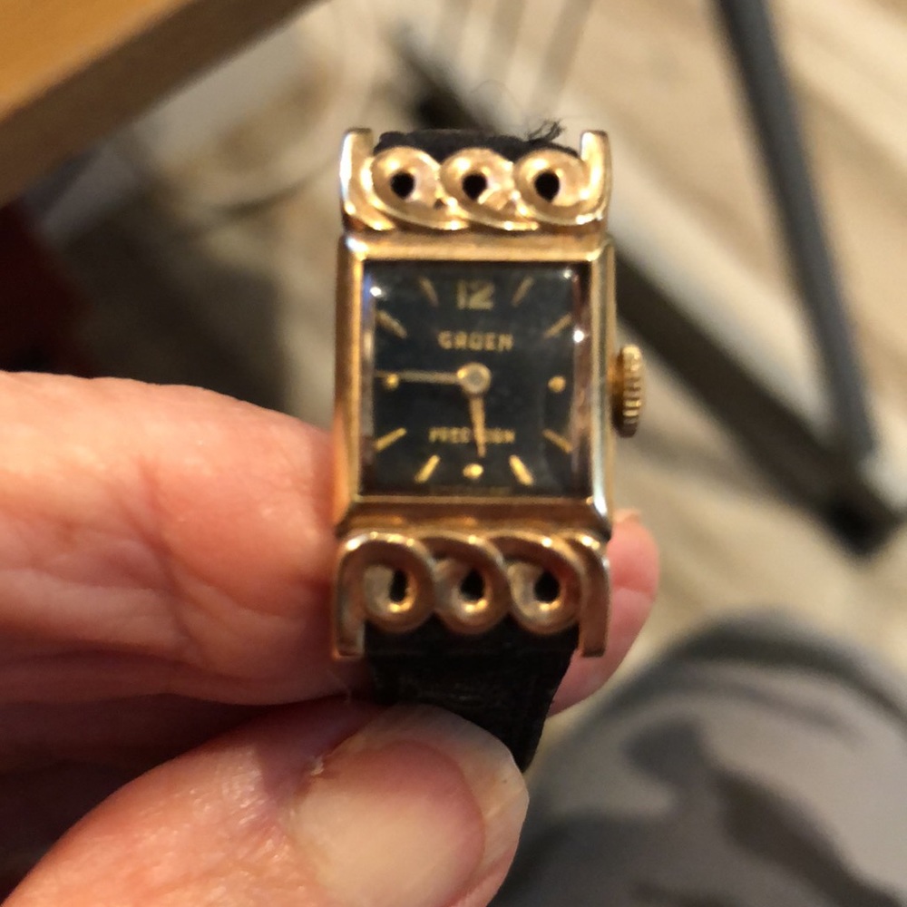 Vintage Gruen Percision Ladies Watch/ leather band/recent Estate Sale. sweet!